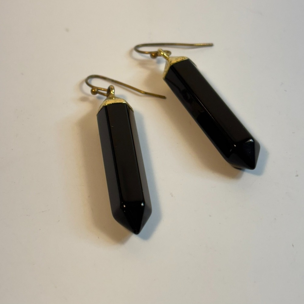Earrings‎ Black Gold Tone Bold Vintage  Romantic Whimsigoth 1980s Statement